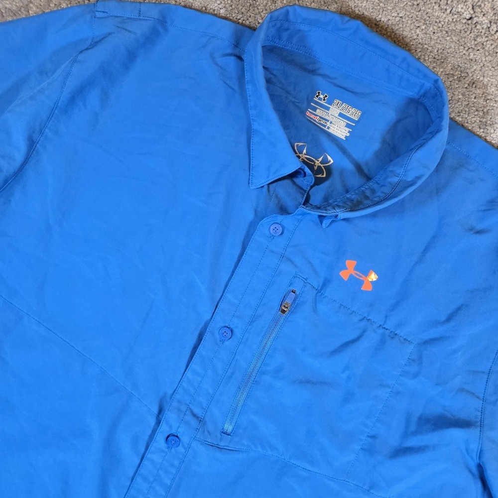 Under Armour Blue Short Sleeve Vented Button Up Fishing Shirt Mens 2XL